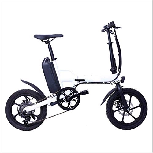 Electric Bike : RDJM Electric Bike, Mini Folding Electric Bicycle, Electric Bike for Adults with 36V 13AH Lithium Battery Boosts Electric Bicycles 6-Speed Shift Double Disc Brake (Color : White)