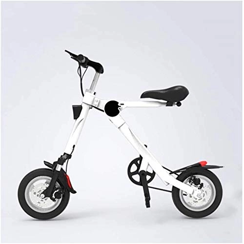 Electric Bike : RDJM Electric Bike, Small Folding Electric Bike, 250W Motor 12 Inch Adults City Commute Ebike Aluminum Alloy Frame Dual Disc Brakes Double Shock Absorption 36V Lithium Battery (Color : White)