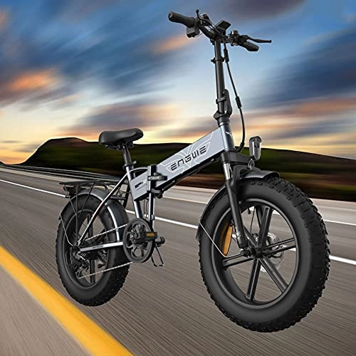 Electric Bike : RENSHUYU City bike, with LED light 7-speed Shimano gearshift Off-road tires, electric folding bike Suitable for highways, mountain roads, snow fields, etc.Grey,