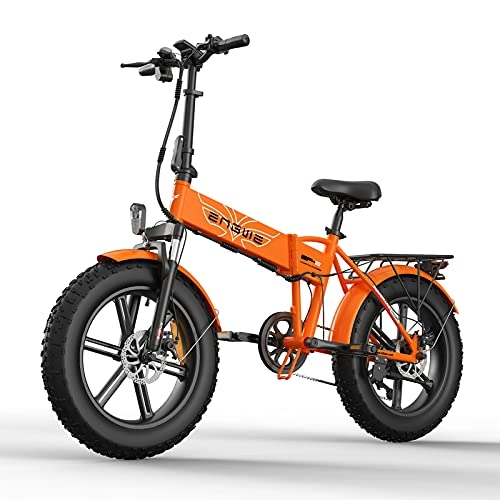 Electric Bike : RENSHUYU E-bike, with LED light 7-speed Shimano gearshift off-road tires, electric folding bike Suitable for highways, mountain roads, snow fields, etc.Orange,