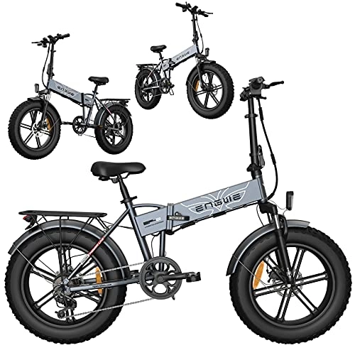 Electric Bike : RENSHUYU Foldable bike, with LED light 7-speed Shimano gearshift off-road tires, electric folding bike Suitable for highways, mountain roads, snow fields, etc.Grey,
