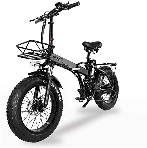 Electric Bike : REWD Folding Electric Bike 500w 48v 15ah 20" * 4.0 Fat Tire e-bike LCD Display with 5 Levels speed (Color : Black)