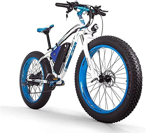 Electric Bike : RICH BIT 26-Inch Electric Bicycle 1000W 48V Brushless Motor Exercise Bike, Removable 17Ah Lithium Battery Mountain Bike Mechanical Disc Brake (White-Blue)