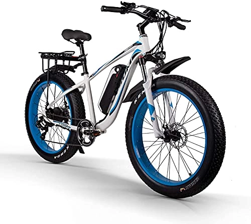 Electric Bike : RICH BIT Adult Electric Bicycle 1000W 48V Brushless Electric Exercise Bike Detachable 17Ah Lithium Battery Mountain Bike Disc Brake Electric Bicycle (Blue-White)
