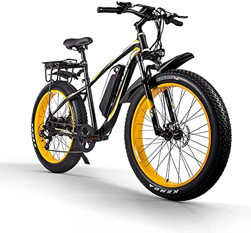 Electric Bike : RICH BIT Adult Electric Bicycle 1000W 48V Brushless Electric Exercise Bike Detachable 17Ah Lithium Battery Mountain Bike Disc Brake Electric Bicycle (Yellow-Black)