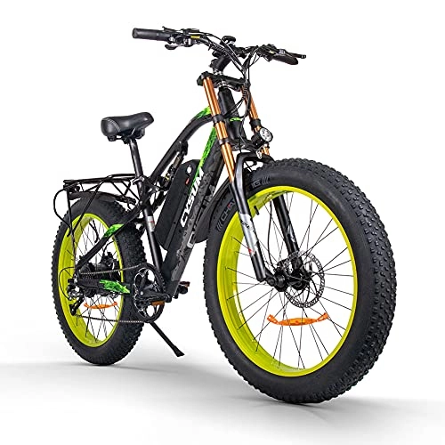 Electric Bike : RICH BIT Adult Electric Bicycle 1000W 48V Brushless Electric Exercise Bike, Detachable 17Ah Lithium Battery Mountain Bike Disc Brake (Yellow-Black)