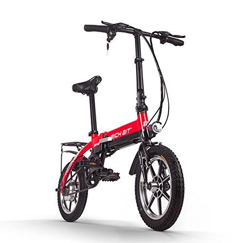 Electric Bike : RICH BIT Adult Folding Electric Bicycle, 250w 36v Brushless Motor Mountain Bike And 10.2ah Lg Lithium Battery, Portable Exercise Bike (Red)