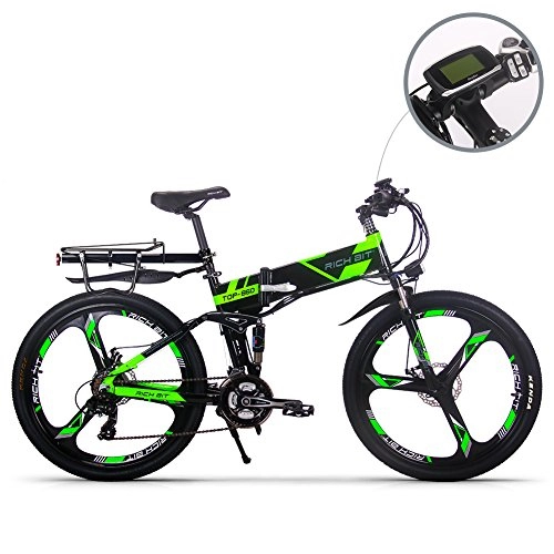 Electric Bike : RICH BIT Electric Bicycle 250W 36V 12.8Ah Lithium Battery Folding E-bike LCD Display Smart Mountain Bike Green