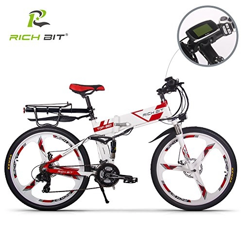 Electric Bike : RICH BIT Electric Bicycle 250W 36V 12.8Ah Lithium Battery Folding E-bike LCD Display Smart Mountain Bike Red (RED 2.0)