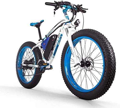 Electric Bike : RICH BIT Electric bike 1000W RT022 E-Bike 48V * 17Ah Li-battery 4.0 inch fat tire men bike beach bike suitable for 165-195cm (White-Blue)