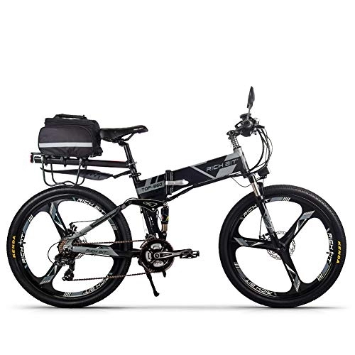 Electric Bike : RICH BIT Electric Bike 250W * 36V * 12.8Ah Folding Bicycle Shimano 21 Speed Mountain Ebike (black gray)