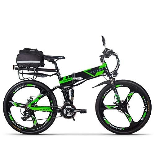 Electric Bike : RICH BIT Electric Bike 250W * 36V * 12.8Ah Folding Bicycle Shimano 21 Speed Mountain Ebike (black green)