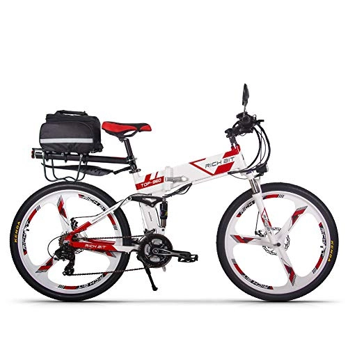 Electric Bike : RICH BIT Electric Bike 250W * 36V * 12.8Ah Folding Bicycle Shimano 21 Speed Mountain Ebike (white red)