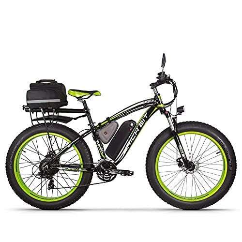 Electric Bike : RICH BIT Electric bike Ebike mountain bike, 26" fat tire electric bike with 48V 17Ah / lithium battery and Shimano 21 gears (green-plus)