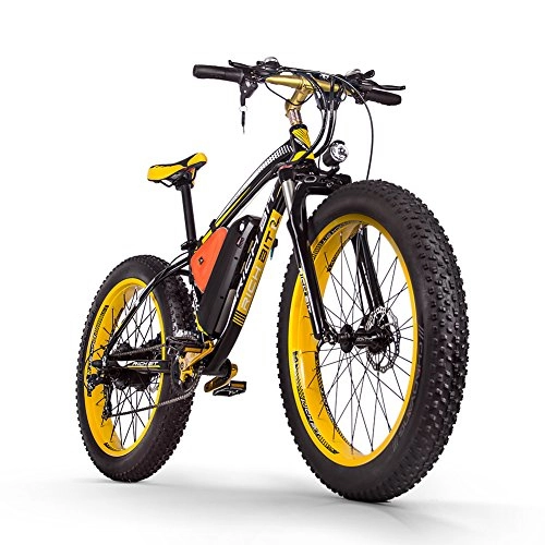 Electric Bike : RICH BIT Electric bike for Adult Top-022 1000w 48v 17Ah Electric Fat Tire Snow Bicycle Brushless Motor Beach Mountain Ebike (black yellow)