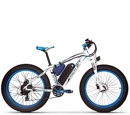 Electric Bike : Rich BIT Electric Bike RT-022 brushless Motor 48V*17Ah LG li-Battery Smart e-Bike Dual Disc Brake Shimano 21-Speed (White-Blue)