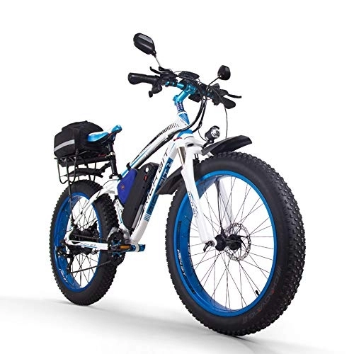 Electric Bike : RICH BIT Electric Bike, TOP-022 26 Inch Fat Tire E-Bike, Double-disc Brake System Adult Electric Mountain Bike, 48V*17Ah Lithium Battery Snow Mountainbike (Blue)