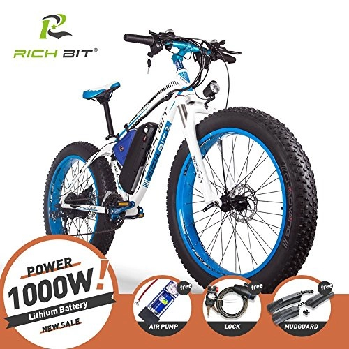 Electric Bike : RICH BIT Electric Bikes Mens Cruiser Fat Bicycle TP012 1000W*48V*17Ah Fat Tire 26''*4.0inch 7 Gears SHIMANO Dearilleur Power Cycling Blue ...