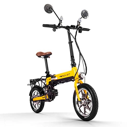 Electric Bike : RICH BIT Folding Adult Electric Bicycle 250W 36V Brushless Motor Mountain Bike and 10.2Ah LG Lithium Battery Portable Exercise Bike (Yellow)