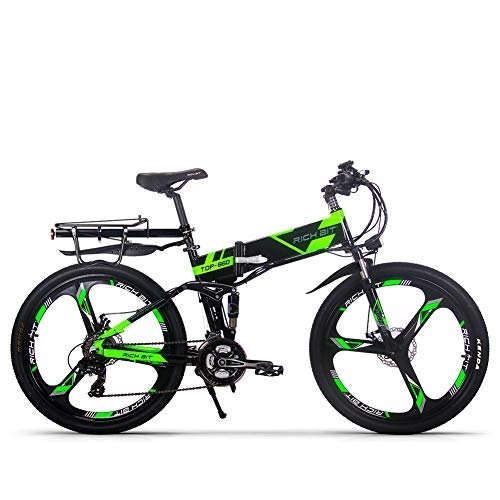 Electric Bike : RICH BIT Folding Electric Bike, TOP860 26 Inch E-Bike, 36V*12.8Ah Removable Battery, Shimano 7 Speed Electric Pedal Bike, LCD Display, Adult Electric Mountain Bike (Green)