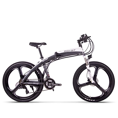 Electric Bike : RICH BIT Folding Electric Bike, TOP880 26 Inch E-Bike Mountain Bike, 36V*9.6Ah Removable Battery, Shimano 7 Speed, Adult Electric Mountainbike (White)