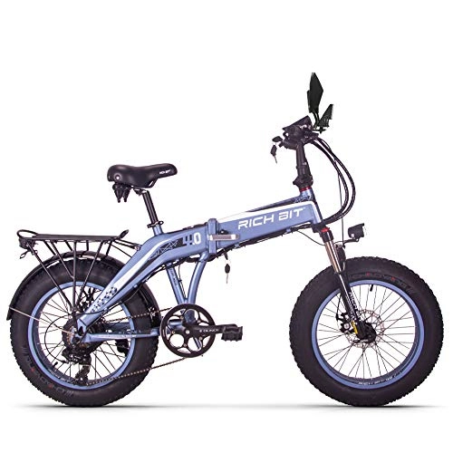 Electric Bike : RICH BIT Men's Electric Bicycle Fat Tire Beach Bike 20 Inch RT-016 48V 500W 9.6Ah (Gray)