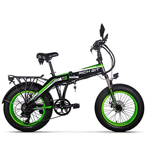 Electric Bike : RICH BIT Men's Electric Bicycle Fat Tire Beach Bike 20 Inch RT-016 48V 500W 9.6Ah (Green)