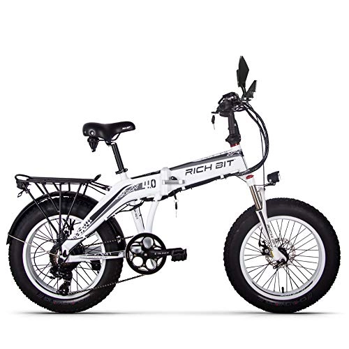 Electric Bike : RICH BIT Men's Electric Bicycle Fat Tire Beach Bike 20 Inch RT-016 48V 500W 9.6Ah (White)