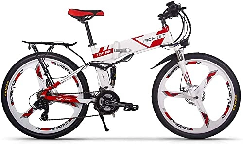 Electric Bike : RICH BIT Mountain Bike 250W Brushless Motor Sports Bike, 36V 12.8Ah Lithium Battery Electric Bike, Mechanical Disc Brake Ebike (Red-White)