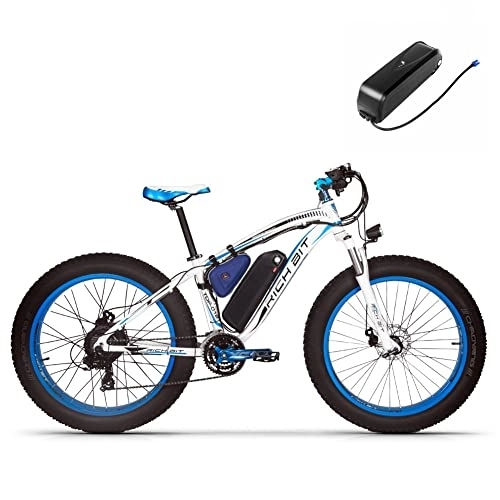Electric Bike : RICH BIT TOP-022 Electric Bike MTB Fat Bike 26 Inch Dual Battery Electric Mountain Bike for Men and Women (blue)