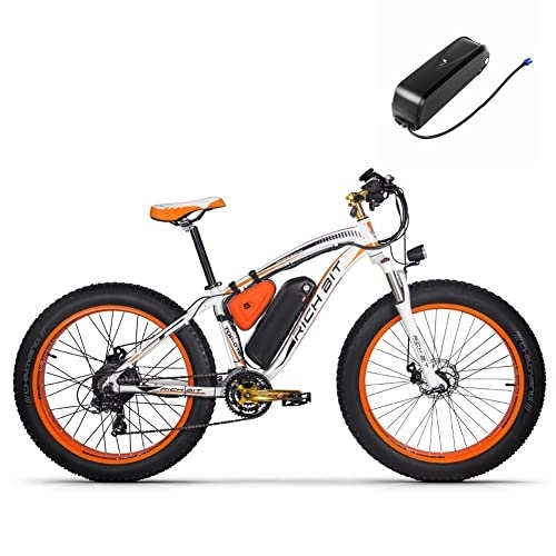 Electric Bike : RICH BIT TOP-022 Electric Bike MTB Fat Bike 26 Inch Dual Battery Electric Mountain Bike for Men and Women (orange)
