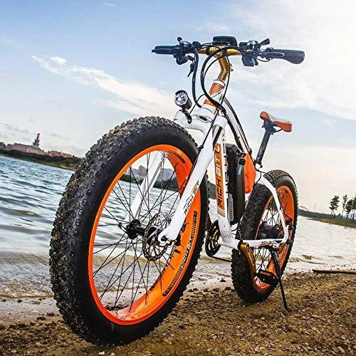 Electric Bike : RICH BIT TOP-022 Electric Bikes for Men 26 Inch Fat Tire Electric Bike Mountain Ebike (white-orange)