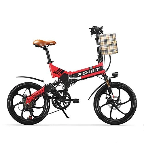 Electric Bike : RICH BIT TOP-730 Electric Bike 48V 250W 8Ah 20 inch Folding Electric Bicycle Dual Disc Brake (black red)