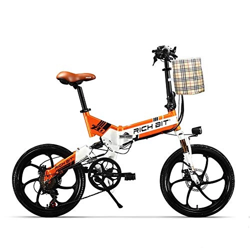 Electric Bike : RICH BIT TOP-730 Electric Bike 48V 250W 8Ah 20 inch Folding Electric Bicycle Dual Disc Brake (white orange)