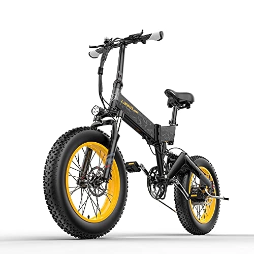 Electric Bike : RICH BIT X3000 Vélo électrique Pliant 20" 4.0 Fat Tire Snow Ebike Full Suspension (yellow)