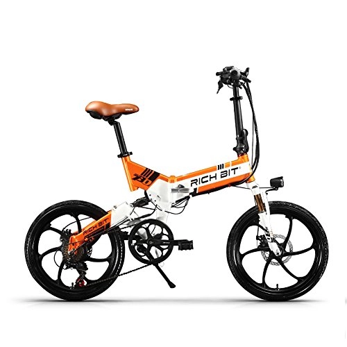 Electric Bike : RICH BIT ZDC RT-730 Folding e-bike 20 inch elecrtic bike 48v 8ah hidden battery tax free (Orange(With Front Basket))