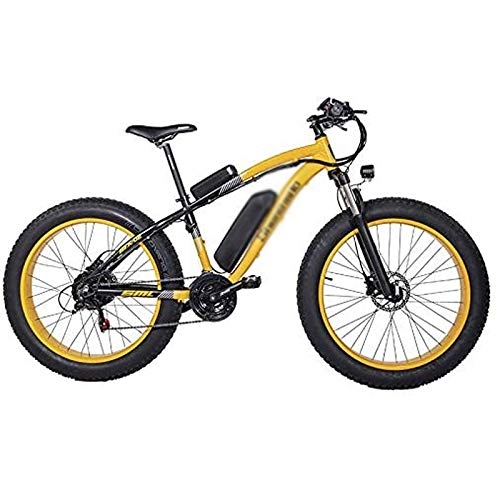 Electric Bike : Rindasr 26 Inch fold Electric Bicycle adult, 21 Speed electric Mountain bike, 48V 17Ah Large Capacity Battery, 5 Level Pedal Assistelectric bicycle kit (Color : Yellow)
