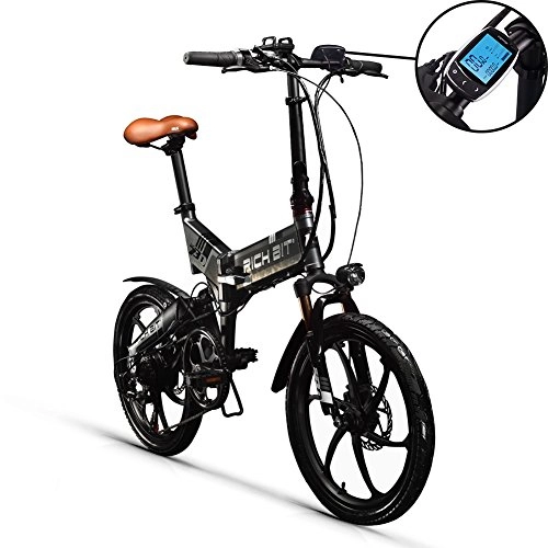 Electric Bike : RITH BIT 20 inch folding e-bike, electric bike, 250w*8ah lithium battery, LCD display, mtb Aluminum alloy frame, full Shock Absorbers (black)