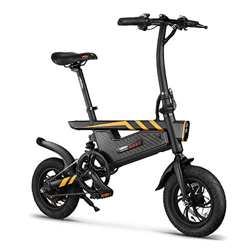 Electric Bike : RPHP Electric bicycle 12 inch foldable electric power assist electric bicycle 250W electric brake bicycle foldable foot pedal-Black