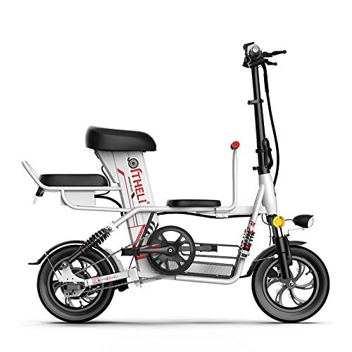 Electric Bike : RPHP parent-child electric bicycle 12 inch foldable electric bicycle detachable battery electric bicycle travel electric car-8ah white
