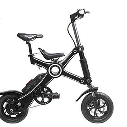 Electric Bike : RPHP12 inch folding electric bicycle aluminum alloy lithium battery bicycle mini adult electric bicycle parent-child children electric car-8.7ah Two seat_black