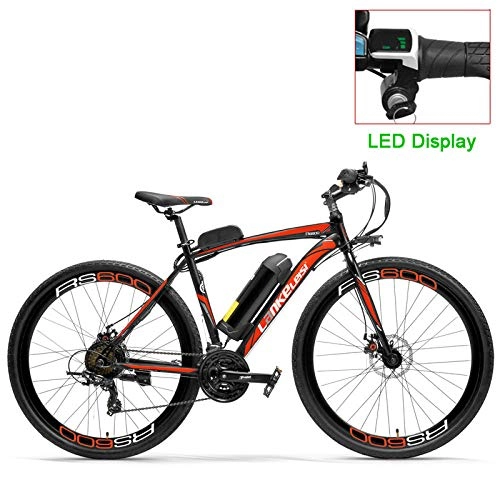 Electric Bike : RPHP600 powerful electric bicycle 36V 20A battery electric bicycle 700C road bike double disc brake aluminum alloy frame mountain bike-Red LCD_10AH
