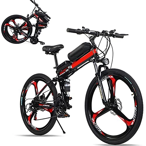 Electric Bike : RSTJ-Sjef 21 Speed Electric Bike, 250W 26 Inch Electric Bicycle E-Bike with Removable 36V 10Ah Lithium-Ion Battery, Folding Electric Assisted Bicycle for Adults, Red