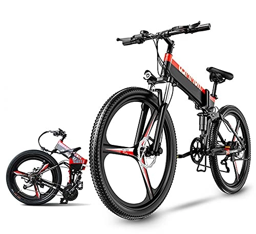 Electric Bike : RSTJ-Sjef Folding Electric Mountain Bike 400W 48V E-Bike for Adult, 26 Inch 27 Speed Gear Electric Bicycle with 10Ah Lithium-Ion Battery, Front And Rear Disc Brakes