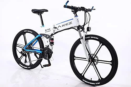 Electric Bike : RuBao 26-inch Foldable Mountain Ebike, 27-speed Electric Bike, 350W White Electric Bicyclewith Lithium-ion Battery and Anti-skid Tires, for Fitness, Commuting and Entertainment (Size : 36V / 350W / 10AH)