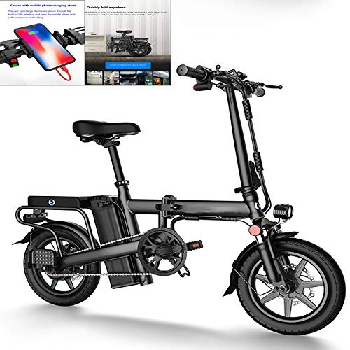 Electric Bike : RUIMI Electric Bike Foldable, 14-inch Fat tire, 350W Aluminum high-Power Motor City Commuter E-Bike, Detachable Battery, with 6Ah / 12Ah Battery Electric Bicycles, for Adults and Teens(Black) 50km