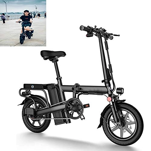 Electric Bike : RUIMI Electric Bike Foldable, 14-inch Fat tire, Detachable Battery, 350W Aluminum high-Power Motor City Commuter E-Bike, with 6Ah / 12Ah Battery Electric Bicycles, for Adults and Teens(Black) 100km