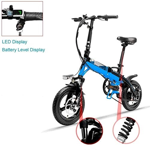 Electric Bike : RVTYR A6 Mini Folding Electric Bicycle 350W 36V / 8.7A 14 Inch E Bicycle Disc Brake Removable Battery electric bikes for adults (Color : Blue)
