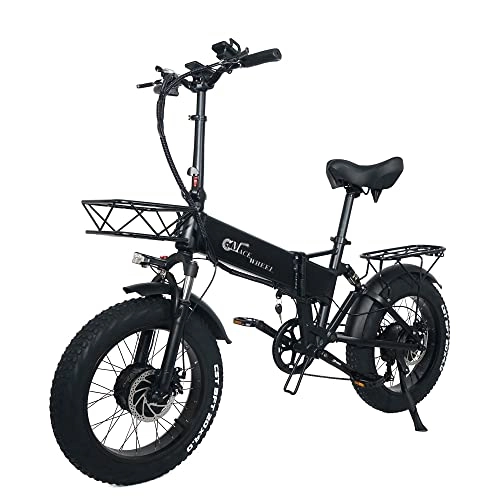 Electric Bike : RX20-MAX Front & Rear Double Motor Ebike, 48V 15Ah Folding Electric Bike, 20 Inch Mountain Bike Snow Bike (Black 15Ah + 1 Spare Battery)