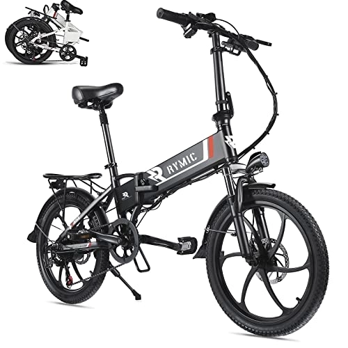 Electric Bike : Rymic Folding 20'' Electric City Bike for 250W Motor, with Removable 48V 10.4Ah Lithium Battery for Adults, 7 Speed Shifter Electric Bicycle Handle LCD Meter Quick Delivery (Dark Black)